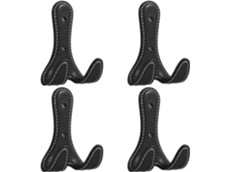 Conjunto De 4 Ganchos Parede Em Couro Preto, Cabideiro Decorativo Com Gancho Duplo, Gancho De Couro 21cm, Ideal