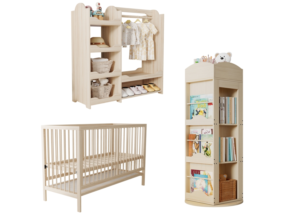 Kit Cama Guarda roupa Estante Madeira Natural Móveis VOLTEDGE