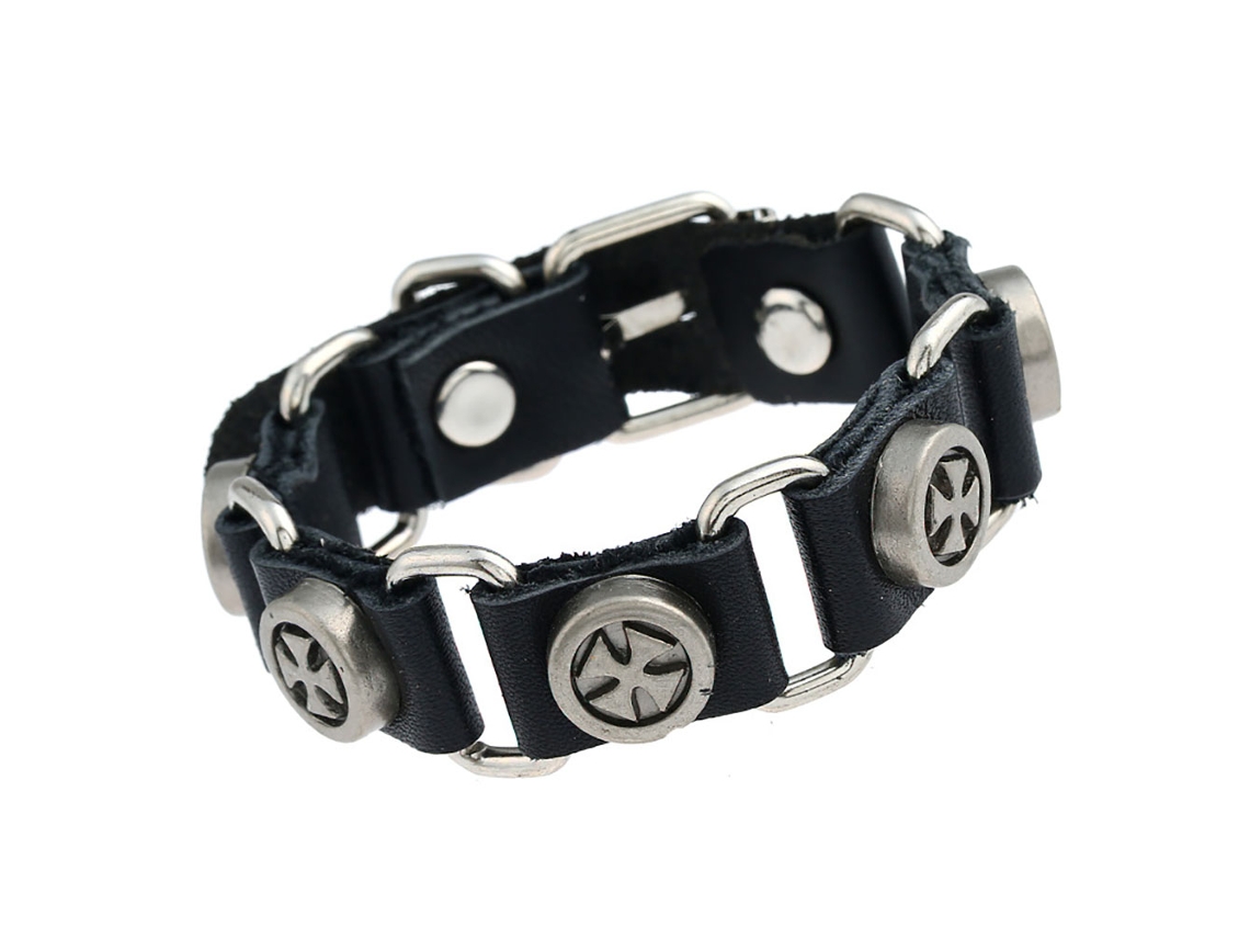 Pulseira Unissex Estilo Punk Vintage Padrão Cruz Gravado