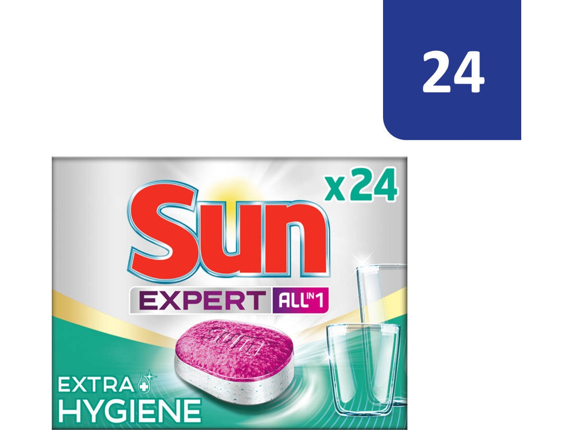 Detergente Máquina Loiça SUN All-in-One Expert Extra Hygiene (24 Pastilhas)