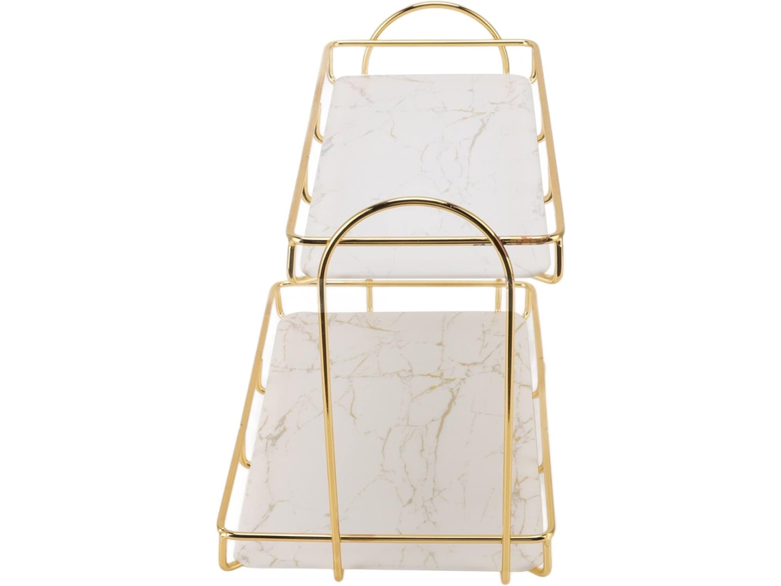 Prateleira Irfora De 2 Níveis Com Grande Capacidade Em Metal Dourado Para Armazenamento Cosméticos, Ideal Para Banheiro