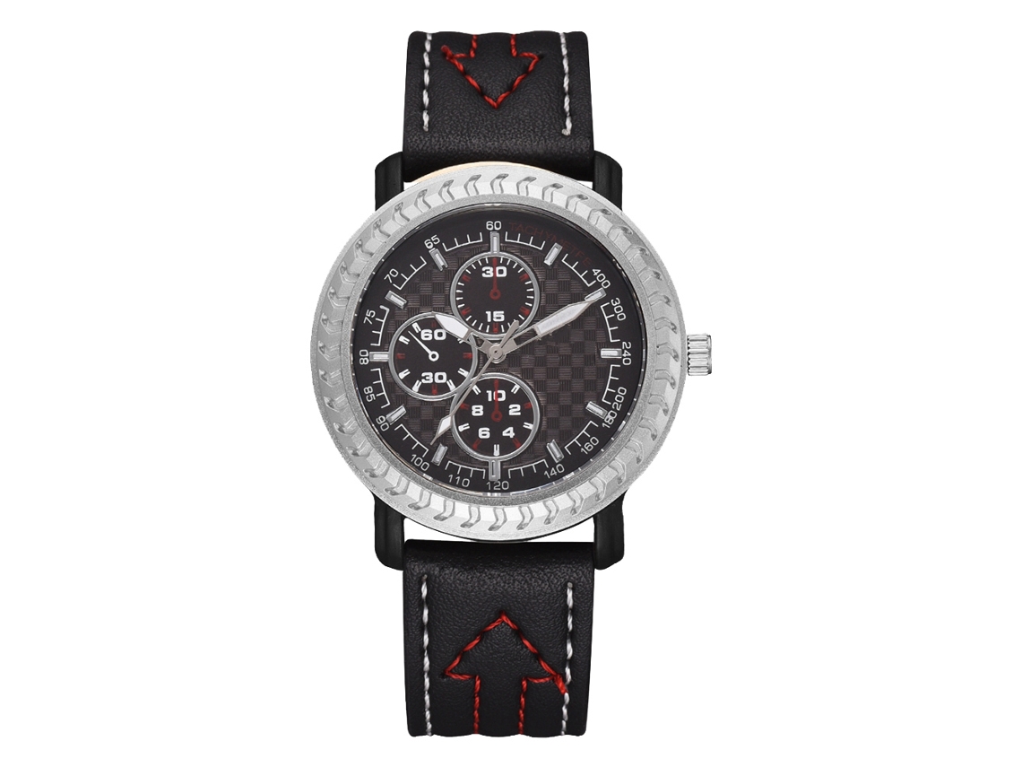 Reloj De Pulsera Para Hombre Casual Deportivo Cuarzo Analógico Con Correa De Cuero Pu Negro