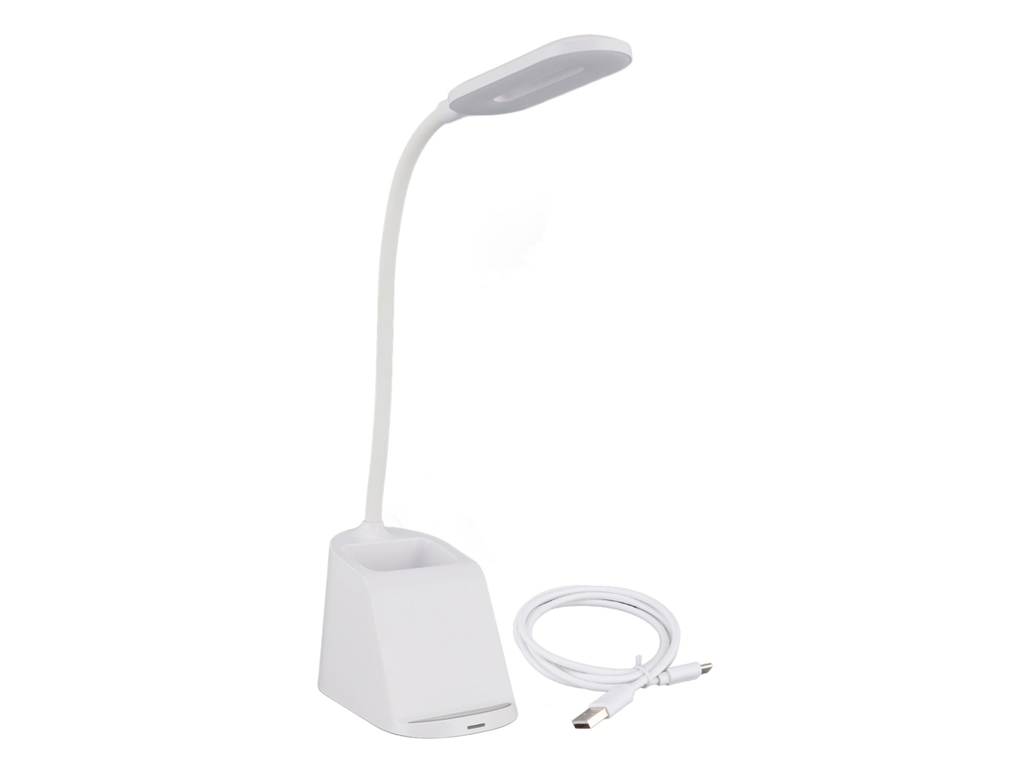 Lâmpada De Mesa Led 3 Em 1 Com Carregamento Sem Fio E Suporte Para Canetas Branca