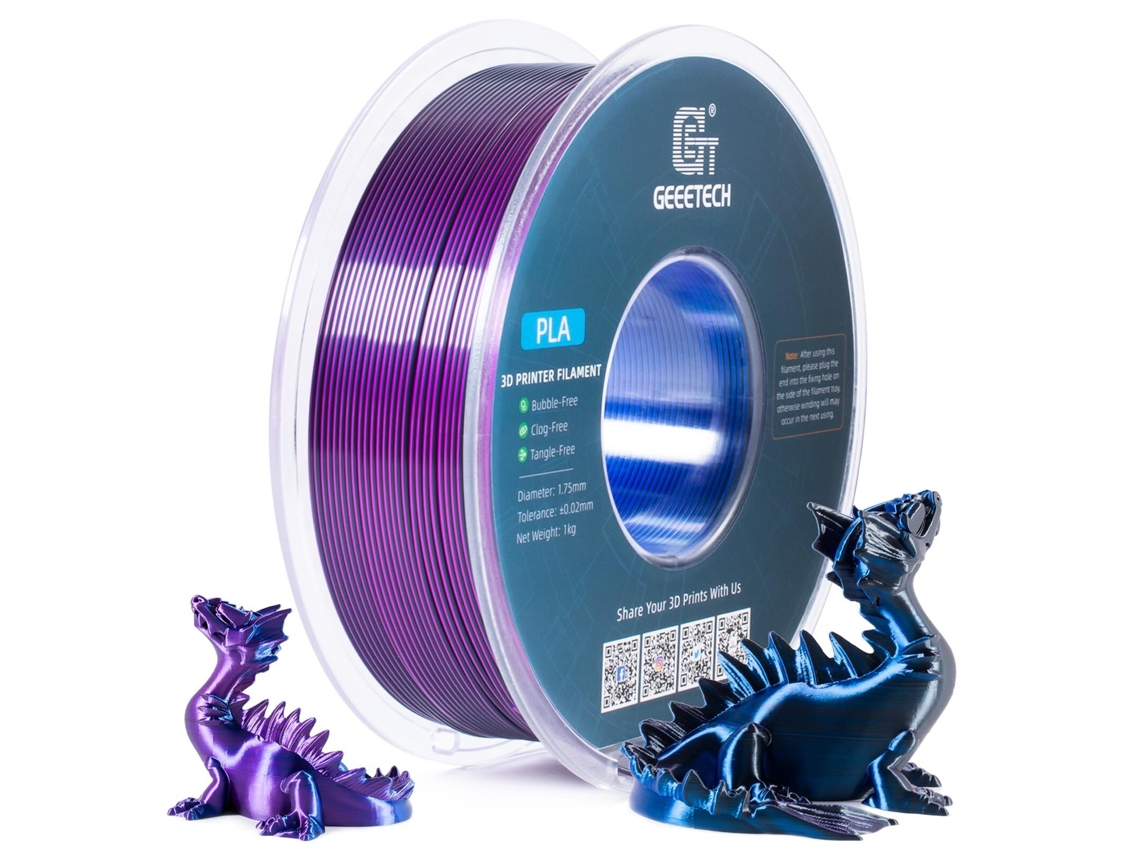 Filamento para impressora 3D GEEETECH Silk Tri Color PLA 1,75 mm 1 kg/rolo Alta compatibilidade Sem deformação Multicolorido (1 kg)