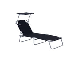 Espreguiçadeira preta dobrável com toldo removível, 187x58x36cm | S/MARCA