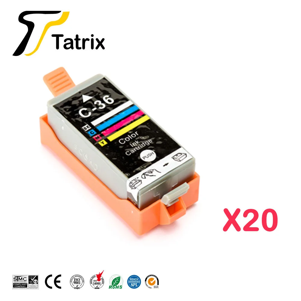 20 Tinteiros De Substituição Cli-36 Para Impressoras Cli-36 Cli36 Pgi35 C-35 C-36 Canon 35 Cnaon 36 Canon Pixma Ip100 Ip100b Ip100v Tr150