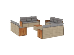 Conjunto 1 Conjunto De Sofás De Jardim Vidaxl Bege Vime Pe (55 X 55 X 37 Cm)