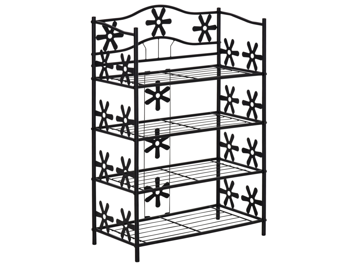 Pequeno Suporte De Calçado Espaço Para Flores Suporte Para Escada Suporte Para Escada 4 Níveis Preto Metálico 59,5 X 30 X 92 Cm Cs