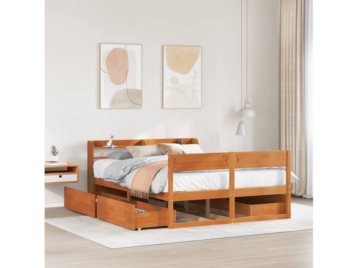 Cama Sem Colchão 140x190 Cm Pinho Maciço Castanho-mel