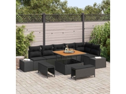 Vidaxl Conjunto de Sofá de Jardim com Almofada 9 Pcs Preto Vime Pe