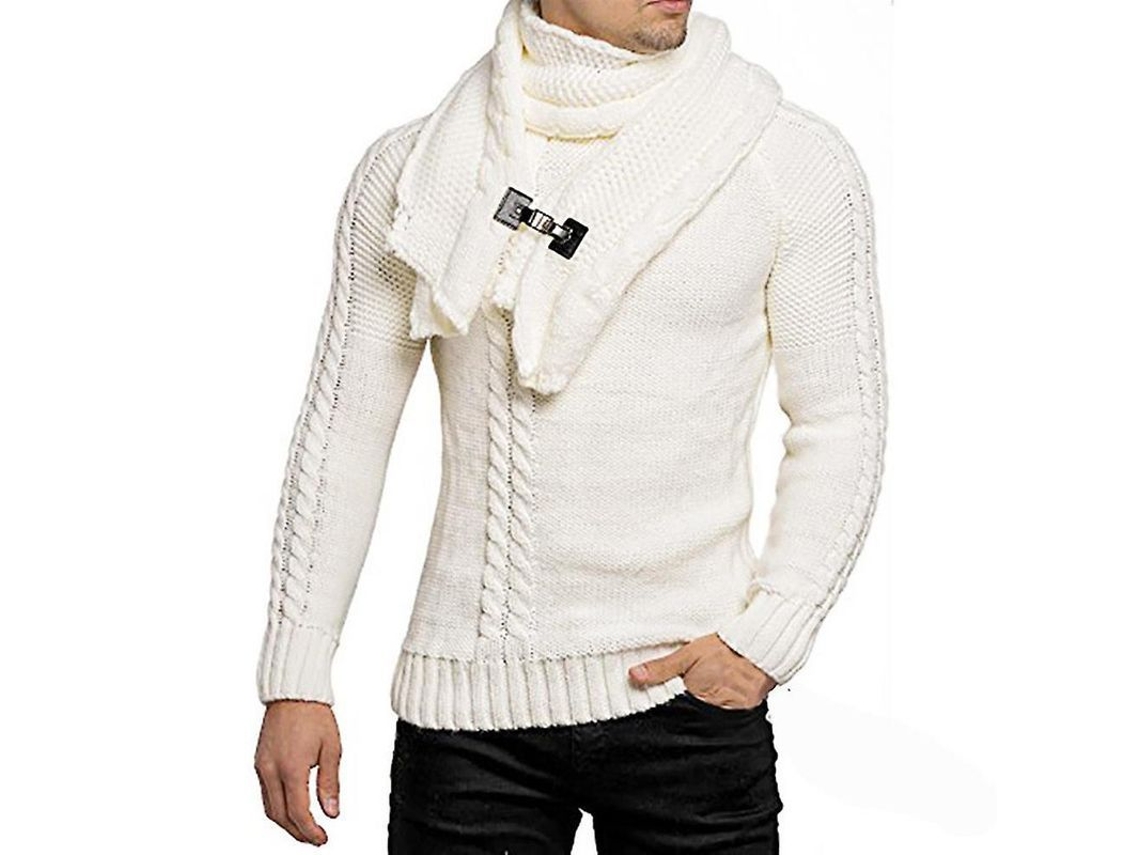 Fasst Jersey de Punto para Hombre, Manga Larga, Cuello Tortuga, Bufanda Desmontable