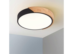 Rebe lâmpada de Teto Led 24w Embutida Redonda Preta 30cm 2400lm 3000k Ultra Fina Madeira Economia de Energia