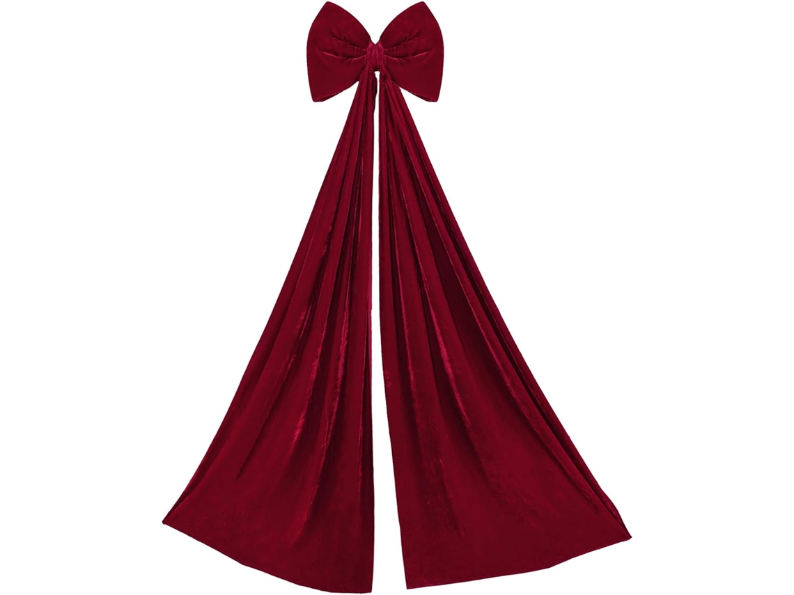 Enfeite De Laço Para Árvore De Natal Em Veludo Vermelho, 178x40 Cm