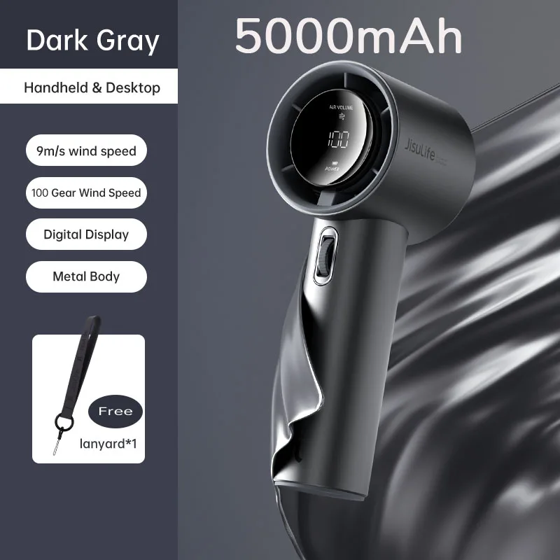 Mini Ventilador de Mão MDUG com 100 níveis de velocidade, bateria de 5000mah, visor digital