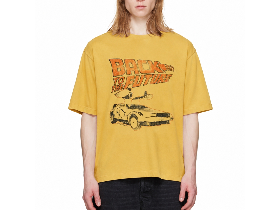 Rockinstone Back To The Future Delorian Yellow Premium Dye Wash Fashion Movie Tee Size:xl
