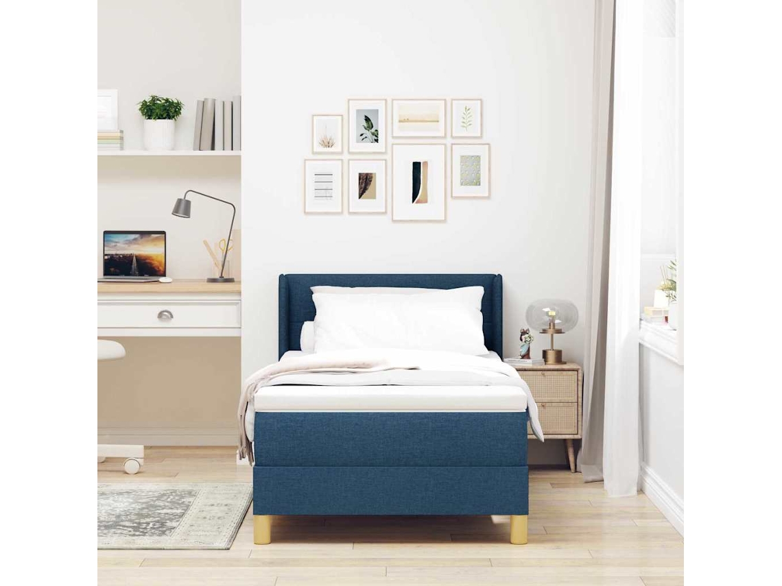 Vidaxl Cama Box Com Cabeceira Manual Azul 200 X 90 Cm Tecido