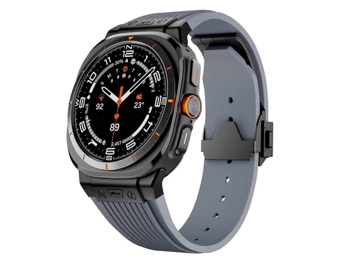 Pulseira De Silicone Com Conector Preto E Fivela Preta Para Samsung Galaxy Watch Ultra 47mm