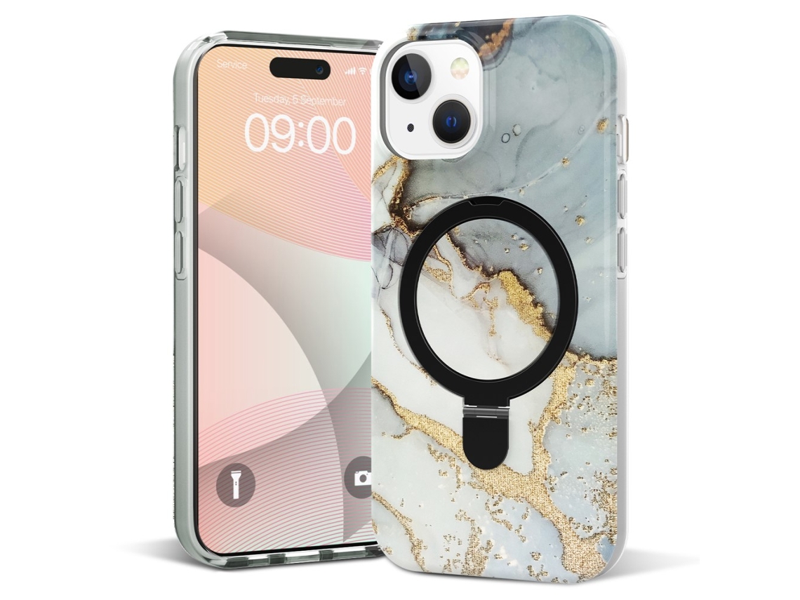 Suporte Casa Padrão Mármore Para Iphone 15 Plus Pele Sintética Magnética Multicor