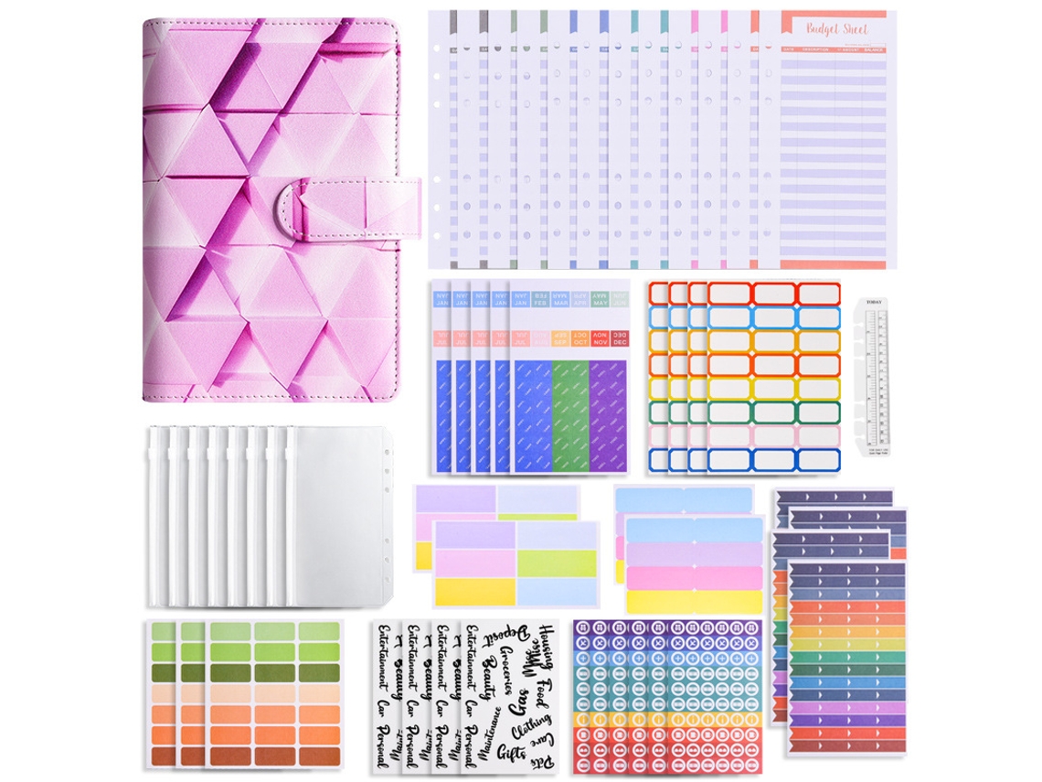 A6 Macaron Color Print Square Pu Leather Journal Budget Planner Refillable Cash Ledger Luxury Gift Set, Square Purple