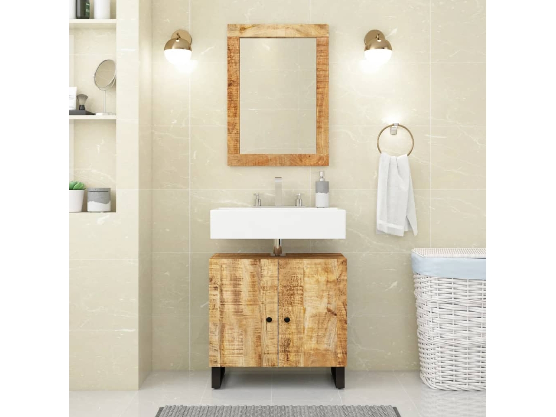 Vidaxl 2 Pcs Conj. Móveis P/ Casa De Banho Madeira Mangueira Maciça