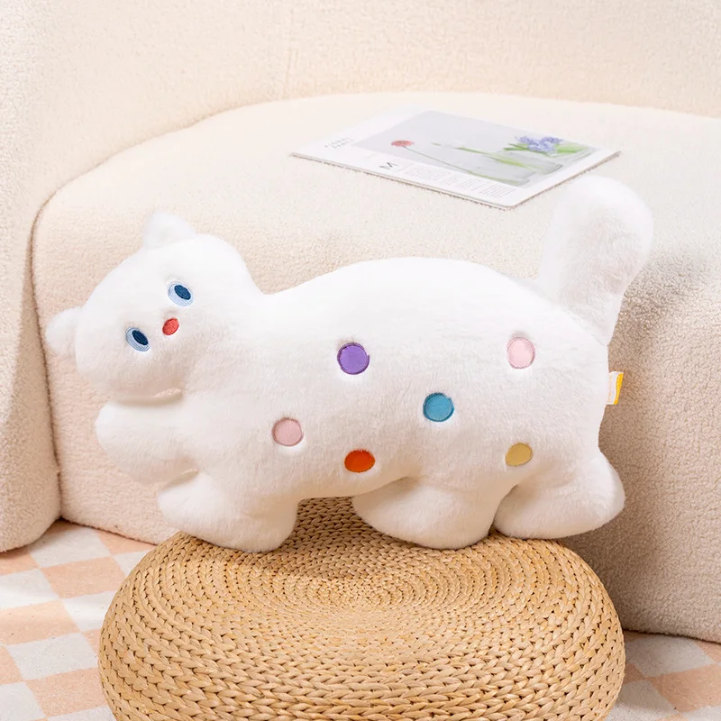 Almofada para Adulto com Estampa de Gato e Bolinhas, Almofada Fofa MDUG (branca, 55cm)