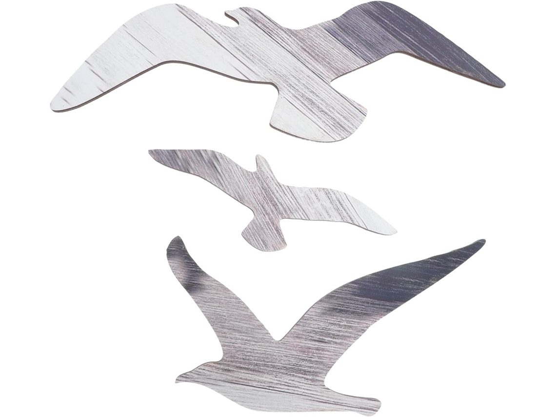 Conjunto 3 Esculturas Parede Gaivotas Madeira Escura Leves Fáceis Limpar Decoração Estilo Mediterrâneo Quarto GOKOCO