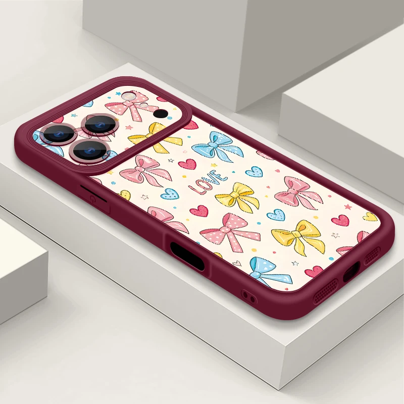 Capa Para Iphone 17 Com Estampa De Laços Coloridos (vermelho Vinho), Feita De Silicone Tpu Macio E Resistente A Impactos.