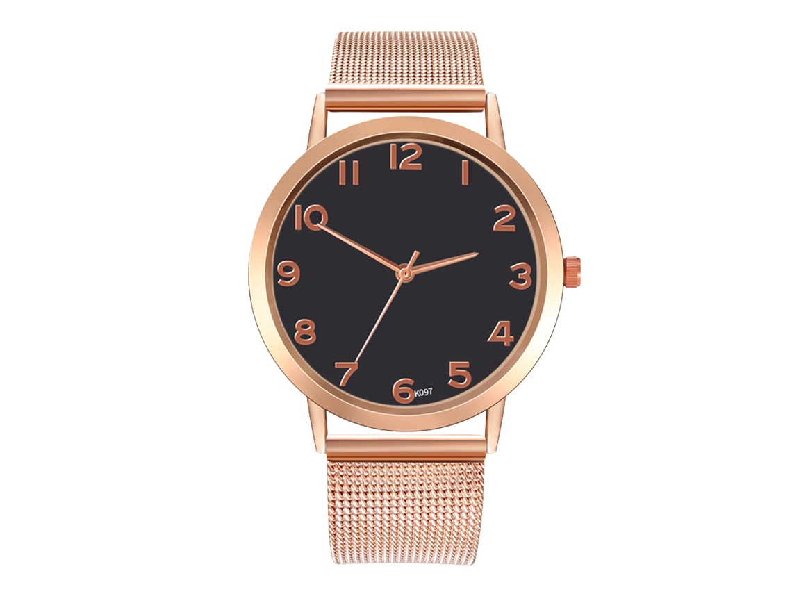 Relógio analógico de quartzo Zhoulianfa Fashion com pulseira de malha (dourado rosa + preto)