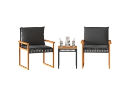 Vidaxl Conjunto De Bistrô Com Almofadões 3 Pcs Vime Pe E Acácia Preto