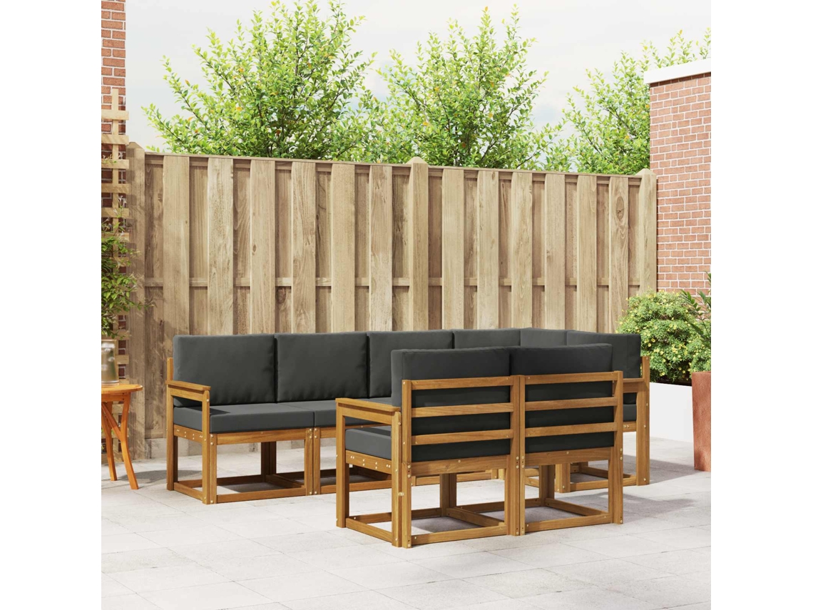 Vidaxl Conjunto De Sofás Para Exterior 7 Unid. Natural E Antracite