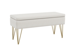 Baú cama com compartimento em tecido e pernas de aço 100x40x49cm bege BTFORUS