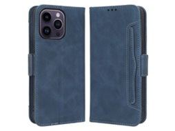 Capa Para Iphone 14 Pro Pele Sintética Com Porta-cartões Azul