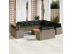 Vidaxl 14 Pcs Conjunto Sofás P/ Jardim C/ Almofadões Vime Pe Cinzento
