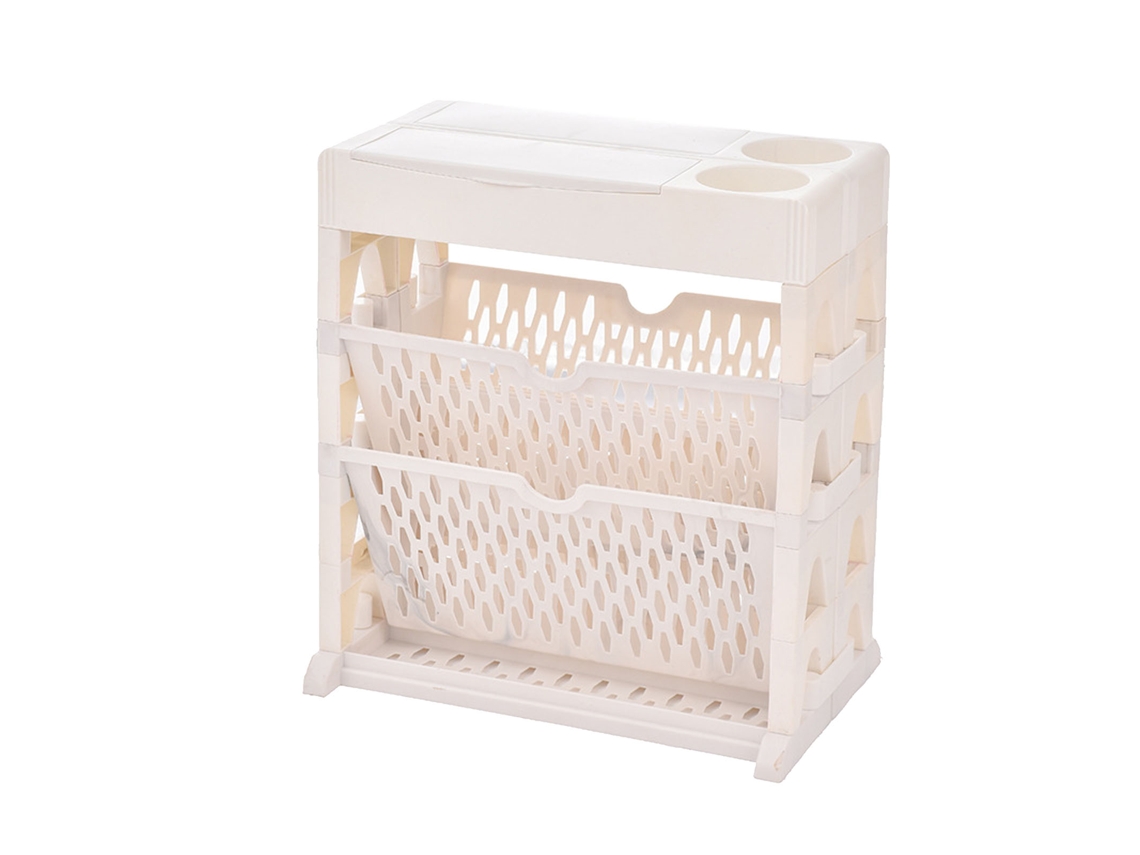 Estante de Livros 2 Camadas com 2 Cestos Pp Branco para Sala e Quarto