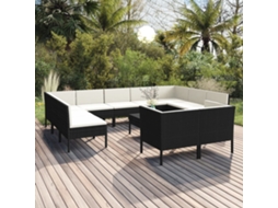 Vidaxl 12 Pcs Conjunto Lounge De Jardim C/ Almofadões Vime Pe Preto