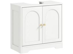 Móvel para lavatório com 2 portas, design em arco, prateleira ajustável, puxadores dourados, 60x30x65cm branco BTFORUS