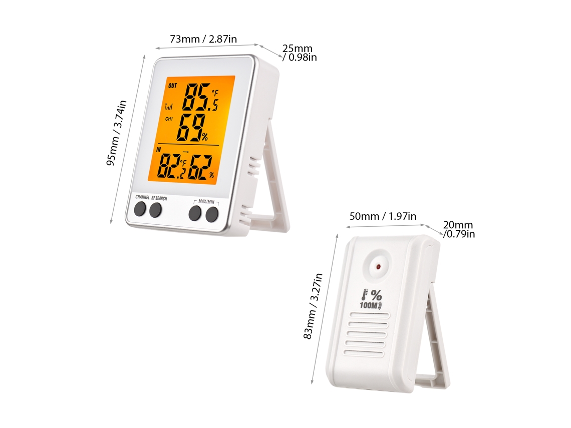 Termohigrômetro Digital Indoor/Outdoor YURU com Sensor Remoto 100m, Monitor de Temperatura e Umidade
