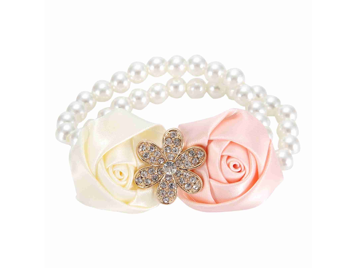 2pcs Pulseira Flor De Noiva Acompanhante Decoração Pérola Seda (branco Ívio Rosa)