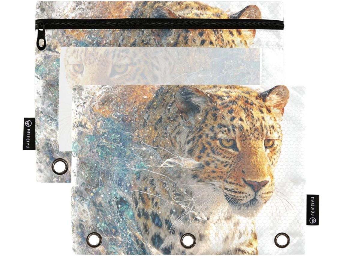 Pasta Escolar 3d Com Estampa De Tigre, Janela Transparente, Estojo Grande Com Zíper Em Cores Sortidas, 3 Bolsos
