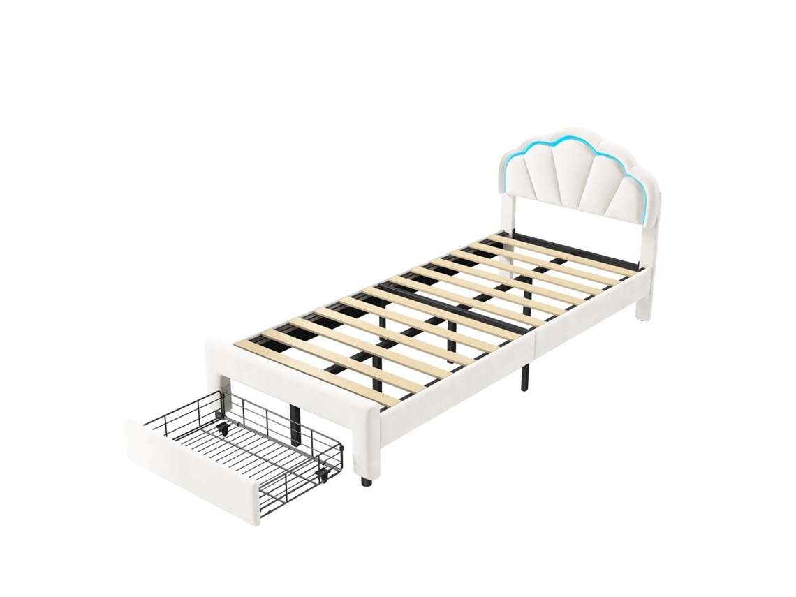 Cama, Design Moderno Minimalista, Armazenamento Prático, 90x200cm