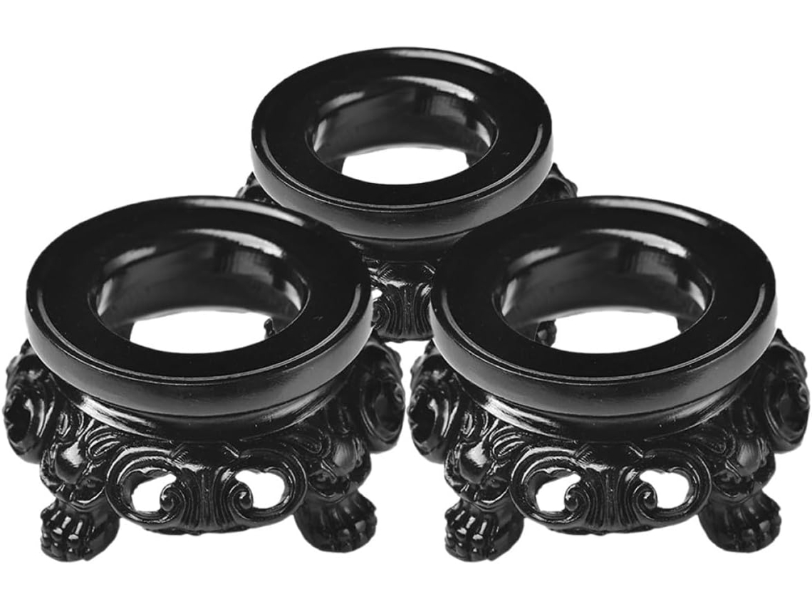 Base Preta De 3 Peças Para Suporte De Exibição Redondo Em Resina E Vidro, Suporte Para Esferas De 3 A 4 Cm Base Preta De 3 Peças Para S Gokoco