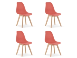 Cadeira De Jantar Conjunto De 4 Peças Kito Assento Vermelho, Pernas Naturais, Assento Ergonômico, Encosto