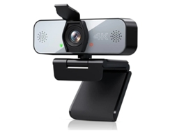 Webcam 4K UHD com transmissão ao vivo, microfone, brilho ajustável e controle de toque para Zoom, Skype, Teams e FaceTime - Preto