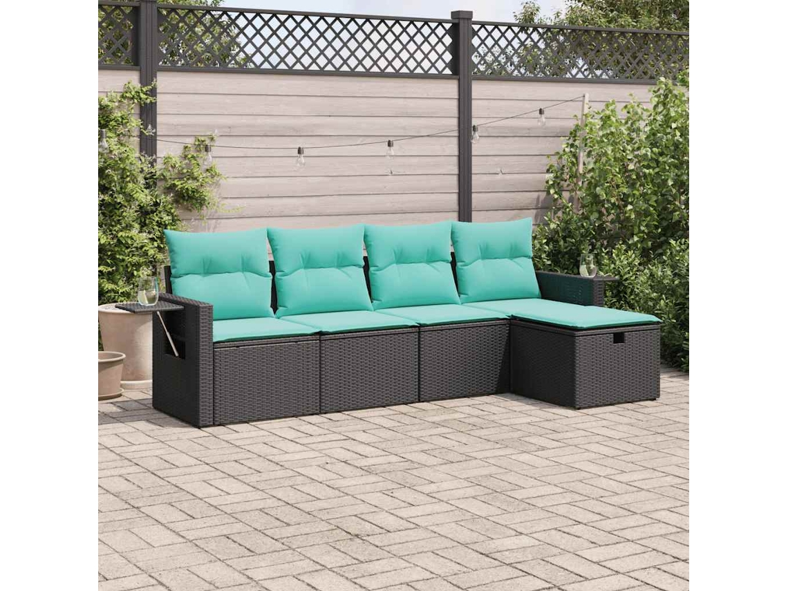 Vidaxl 5 Pcs Conjunto Sofás De Jardim Com Almofadões Vime Pe Preto
