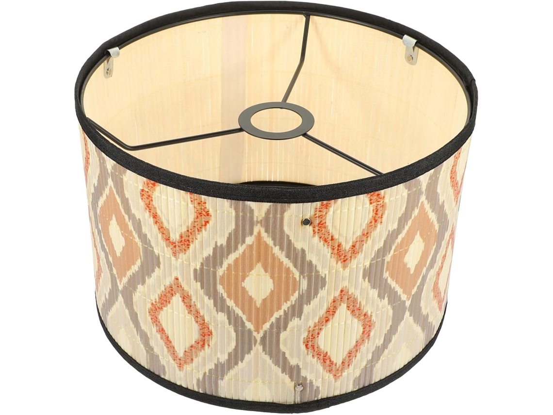 Luminária de Teto Decorativa em Bambu Estilo Boêmio, Cor Cáqui, com Estampa Luminosa. SFUSHOS