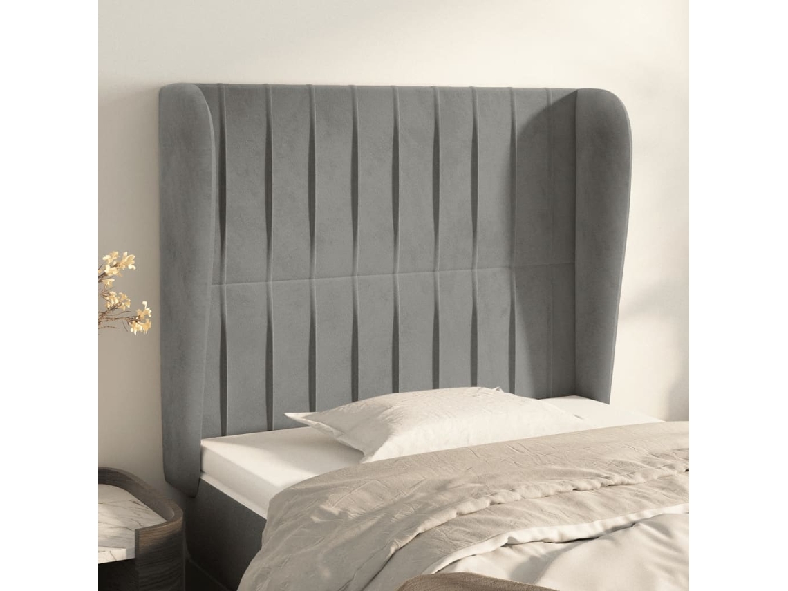 Vidaxl Cabeceira Cama C/ Abas Veludo 103x23x118/128 Cm Cinzento-claro