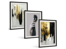 Composição De Quadros Na Parede Padrões Abstratos Pintados À Mão Moldura Preta Pinturas De Quarto Espelharte (3 Piezas De 40x60 Cm)