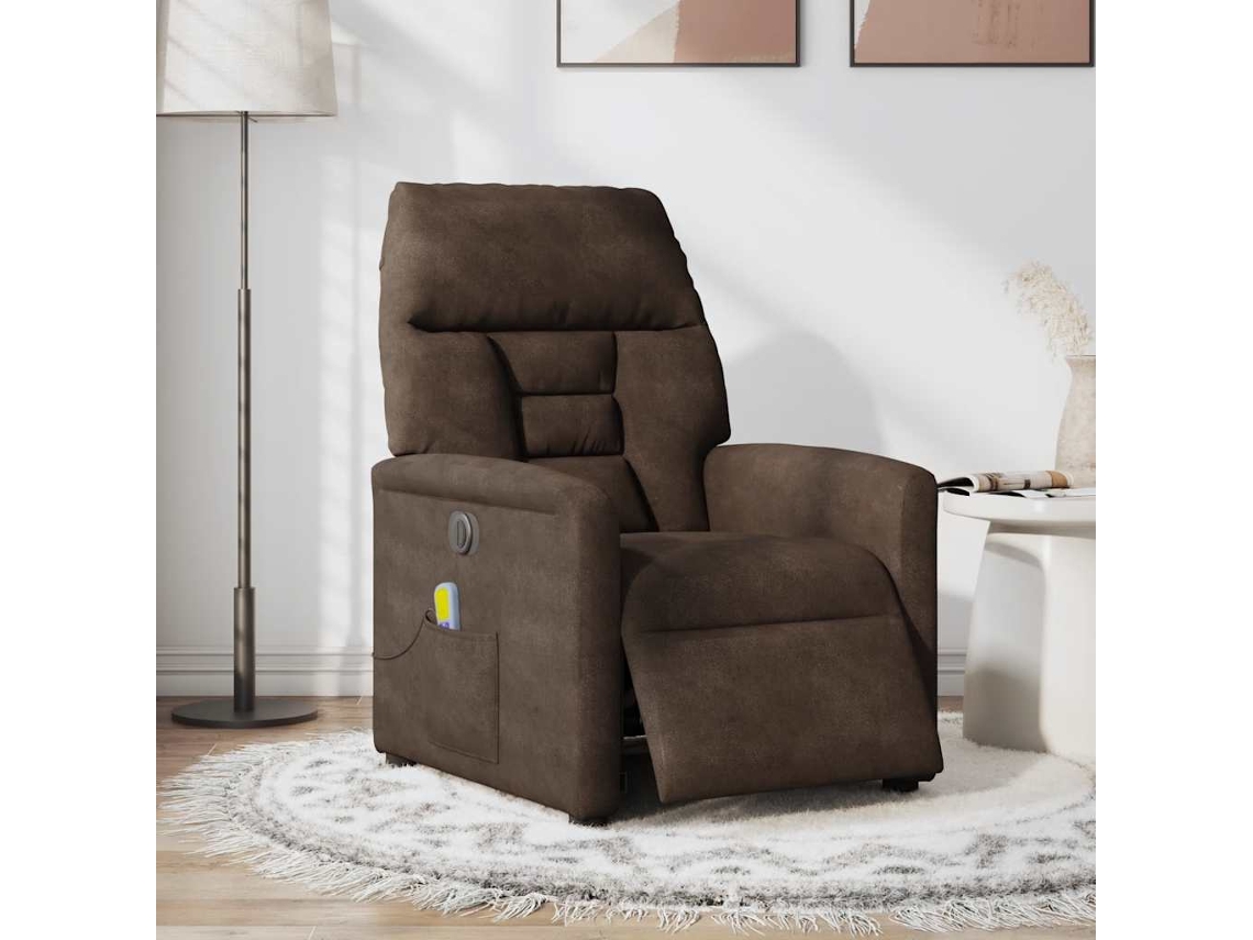 Vidaxl Poltrona De Massagens Reclinável Elétrica Microfibra Castanho