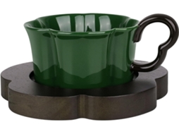 Conjunto De Xícara E Pires Café Em Cerâmica Com Estampa Floral Xícaras Expresso Retrô Verde 250ml, Próprias Para Micro Ondas Lav Aquaforge
