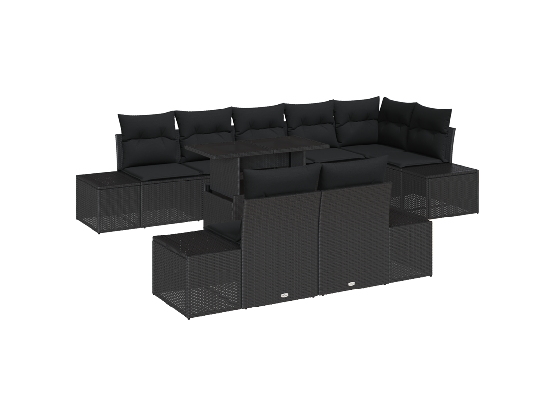 Conjunto 9 Conjunto De Sofá De Jardim Vidaxl Preto Vime Pe (100 X 55 X 73 Cm)